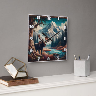 Moose van Mountain Stream in het herfstlandschap Vierkante Klok