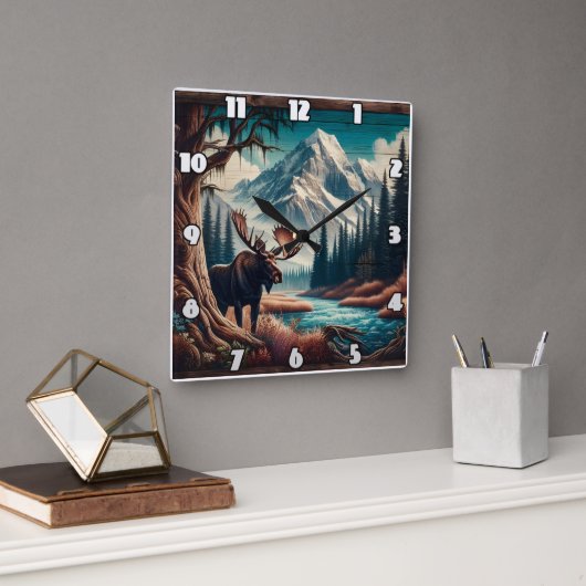 Moose van Mountain Stream in het herfstlandschap Vierkante Klok (Kantoor)