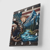 Moose voor Mountain en Amerikaanse vlag Vierkante Klok (Hoek)