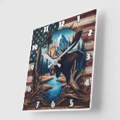 Moose voor Mountain en Amerikaanse vlag Vierkante Klok (Hoek)