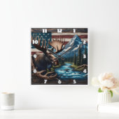 Moose voor Mountain en Amerikaanse vlag Vierkante Klok (Huis)