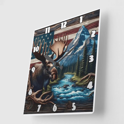 Moose voor Mountain en Amerikaanse vlag Vierkante Klok (Hoek)