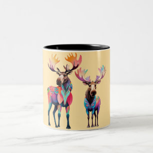 Moose wacht op een kudde tweekleurige koffiemok