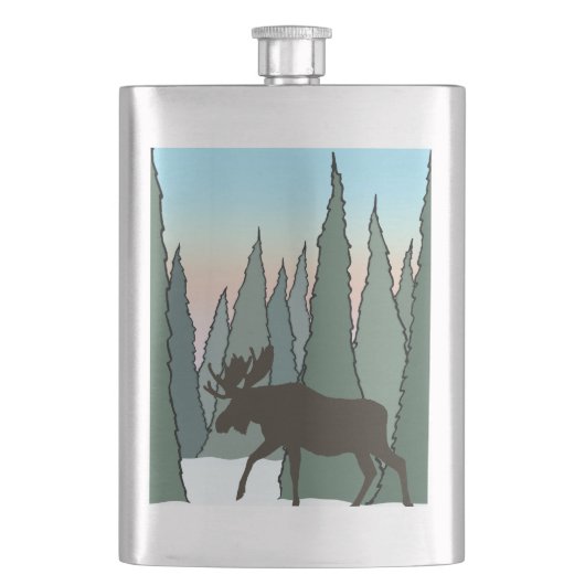 Moose Walking in het winterbos Flacon (Voorkant)