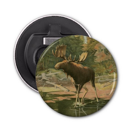 Moose Walting in Water Button Flesopener (Voorkant)
