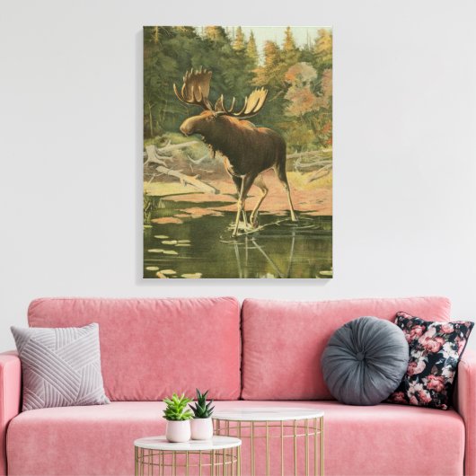 Moose Walting in Water Canvas Afdruk (Insitu (Woonkamer))