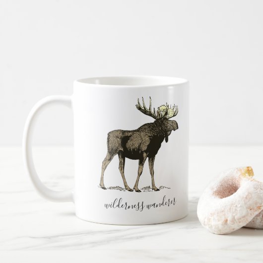 Moose Wander in de Wilderness White Enamel Camper Koffiemok (Met donut)