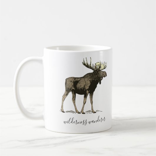Moose Wander in de Wilderness White Enamel Camper Koffiemok (Links)