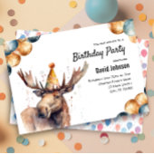 Moose Waterverf Woodland Animal Birthday Party Kaart