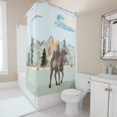 Moose Waterverf Woodland Animal Forest Cabin Douchegordijn (In situ)