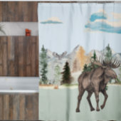 Moose Waterverf Woodland Animal Forest Cabin Douchegordijn