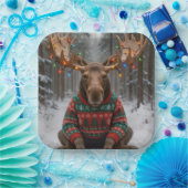 Moose Wearing Ugly Christmas Sweater Papieren Bordje (Feest)