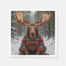 Moose Wearing Ugly Christmas Sweater Servet
