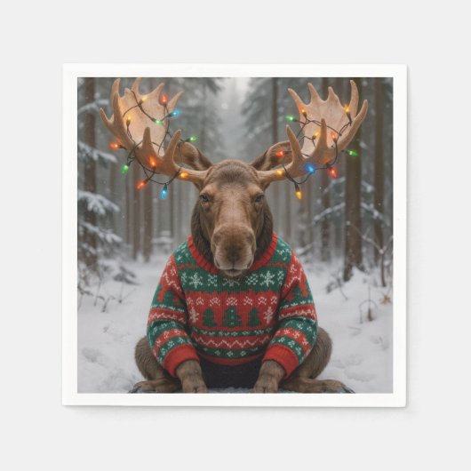 Moose Wearing Ugly Christmas Sweater Servet (Voorkant)