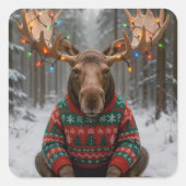 Moose Wearing Ugly Christmas Sweater Vierkante Sticker (Voorkant)
