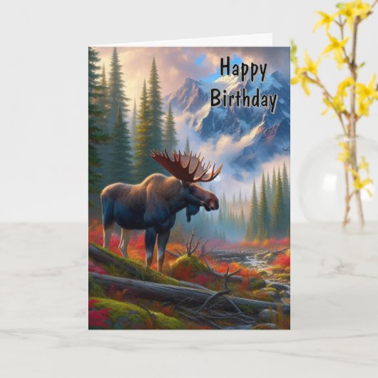 Moose Wild Animal Herfst Verjaardag Kaart (Gele Bloem)