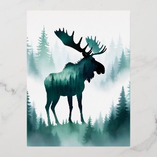 Moose Wildlife Animal Natuur Forest Mountain Art Folie Feestdagen Briefkaart