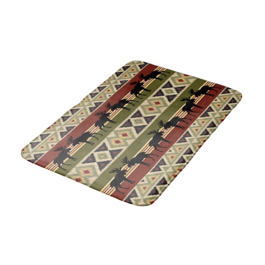 Moose Wildlife Animal Red Green Ochre Ikat Stripes Badmat (Gekanteld)