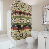 Moose Wildlife Animal Red Green Ochre Ikat Stripes Douchegordijn (In situ)