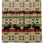 Moose Wildlife Animal Red Green Ochre Ikat Stripes Douchegordijn (Voorkant)