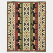 Moose Wildlife Animal Red Green Ochre Ikat Stripes Fleece Deken (Voorkant)