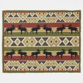 Moose Wildlife Animal Red Green Ochre Ikat Stripes Fleece Deken (Voorkant (Horizontaal))