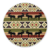 Moose Wildlife Animal Red Green Ochre Ikat Stripes Keramische Knop (Voorkant)
