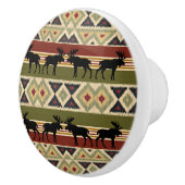 Moose Wildlife Animal Red Green Ochre Ikat Stripes Keramische Knop (Rechts)