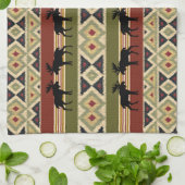 Moose Wildlife Animal Red Green Ochre Ikat Stripes Theedoek (Gevouwen)