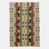 Moose Wildlife Animal Red Green Ochre Ikat Stripes Theedoek (Verticaal)