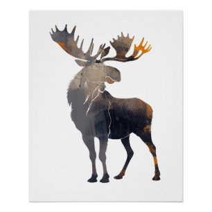 Moose Wildlife Natuur Illustratie Silhouette Joy Perfect Poster