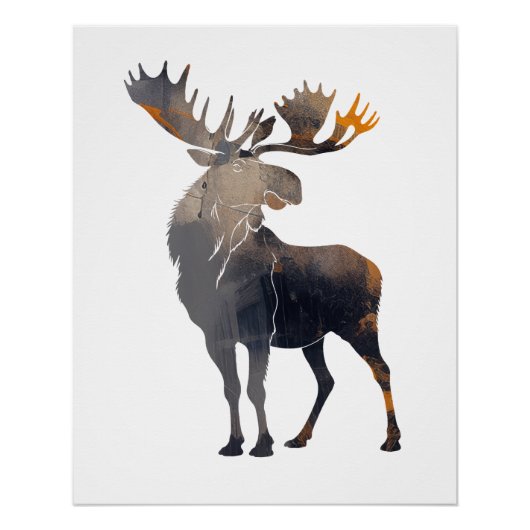 Moose Wildlife Natuur Illustratie Silhouette Joy Perfect Poster (Voorkant)