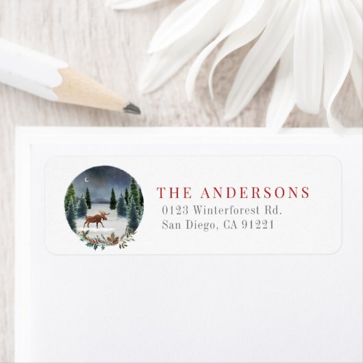 Moose Winter Night Bos Retouradres Etiket (Insitu)