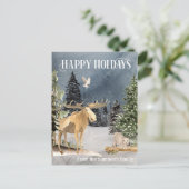 Moose Winterlandschap Waterverf Vakantie Briefkaart (Staand voorkant)