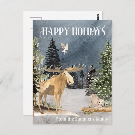 Moose Winterlandschap Waterverf Vakantie Briefkaart (Voorkant / Achterkant)