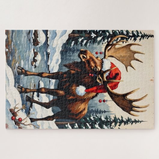 Moose with Antler Christmas Decorations Hat Legpuzzel (Horizontaal)