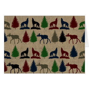 Moose Wolf Pine Tree Rustic Burlap print in openlu