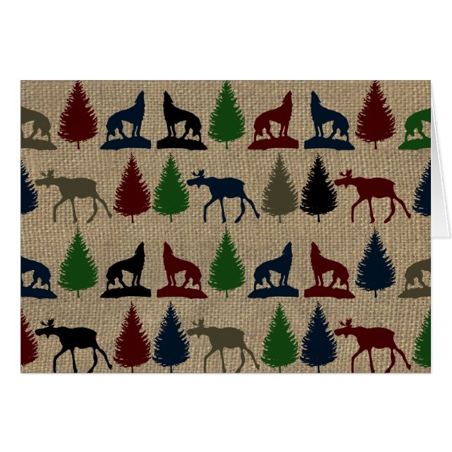 Moose Wolf Pine Tree Rustic Burlap print in openlu (Voorkant Horizontaal)