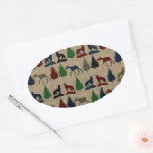 Moose Wolf Pine Tree Rustic Burlap print in openlu Ovale Sticker (Envelop)