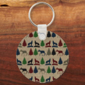 Moose Wolf Pine Tree Rustic Burlap print in openlu Sleutelhanger (Voorkant)