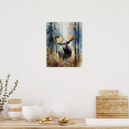 Moose Woodland Animal Art Print Poster (Keuken)