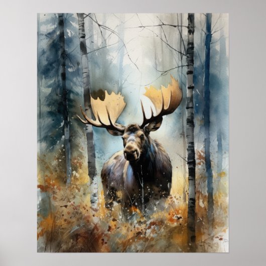 Moose Woodland Animal Art Print Poster (Voorkant)