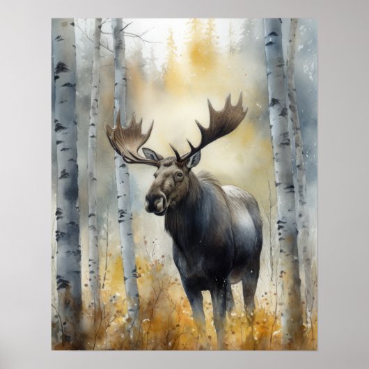 Moose Woodland Animal Art Print Poster (Voorkant)