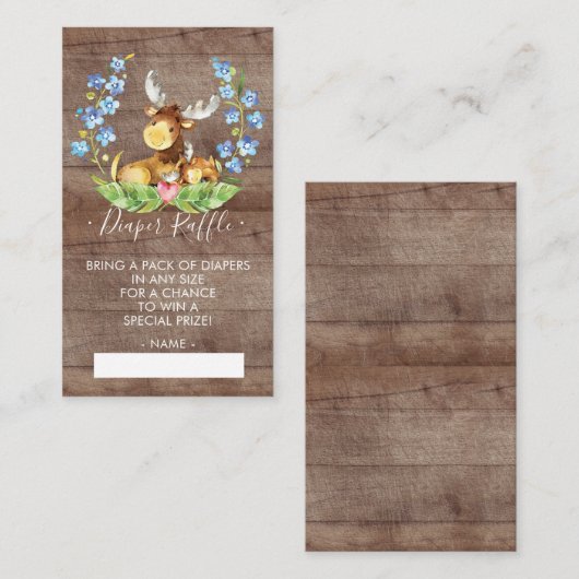 Moose Woodland Baby shower Luier Raffle Ticket Informatiekaartje (Voorkant / Achterkant)