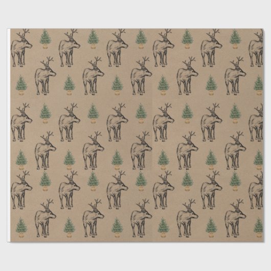 Moose & Xmas Trees Christmas Wrapping Paper Cadeaupapier (Vlak)