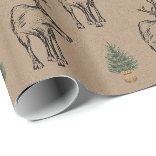 Moose & Xmas Trees Christmas Wrapping Paper Cadeaupapier (Rol Hoek)