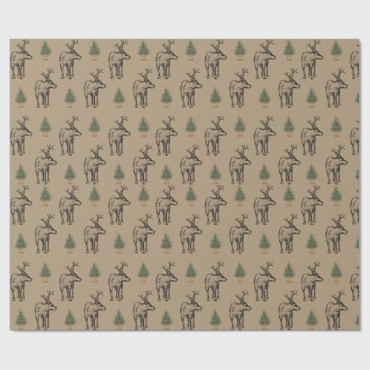 Moose & Xmas Trees Christmas Wrapping Paper Cadeaupapier (Vlak)