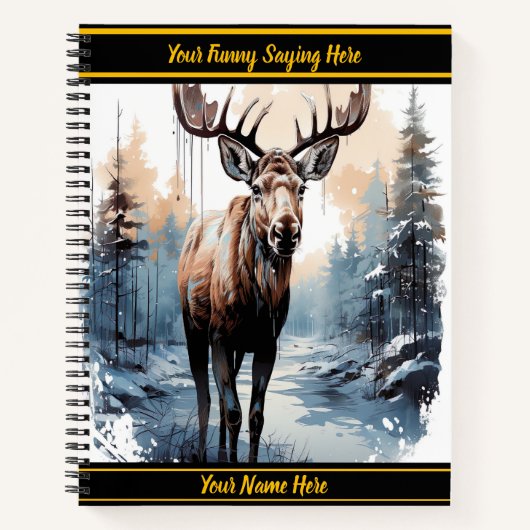 Moose zwerft door een vredig winterbos notitieboek (Voorkant)
