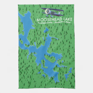 Moosehead Lake, kaart van Piscataquis County Keuke Theedoek