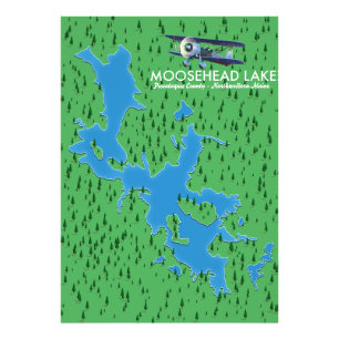 Moosehead Lake,Piscataquis County kaart Foto afdru Afdruk
